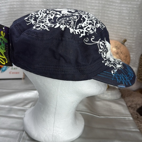 (W4)Breeze Y2K Women's Distressed Floral Embroidered Fleur-de-lis Adjustable Cap - Picture 4 of 8